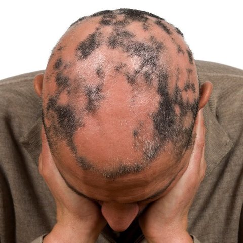 Couro cabeludo com áreas de alopecia cicatricial